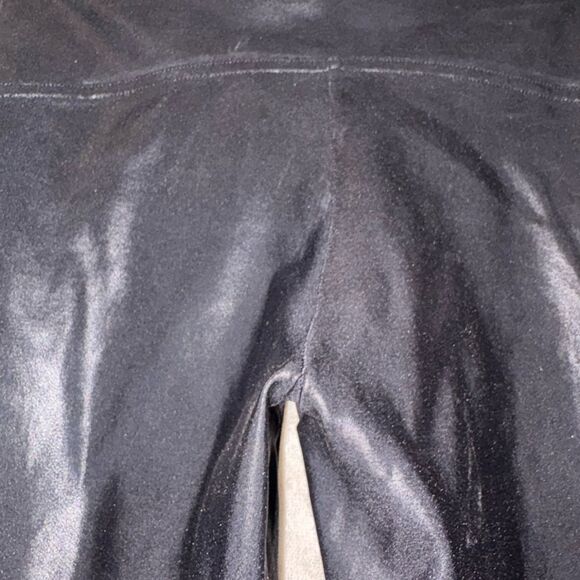 Faux Leather Leggings High Waist Smoothing Tummy Control Black - Picture 5 of 10